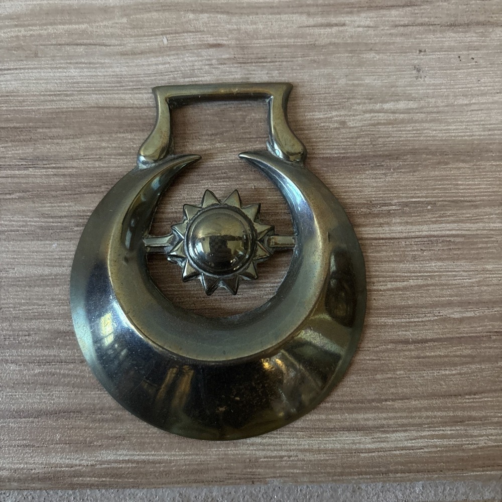 Antique Horse Brass Crescent Moon & Sun Pendant
